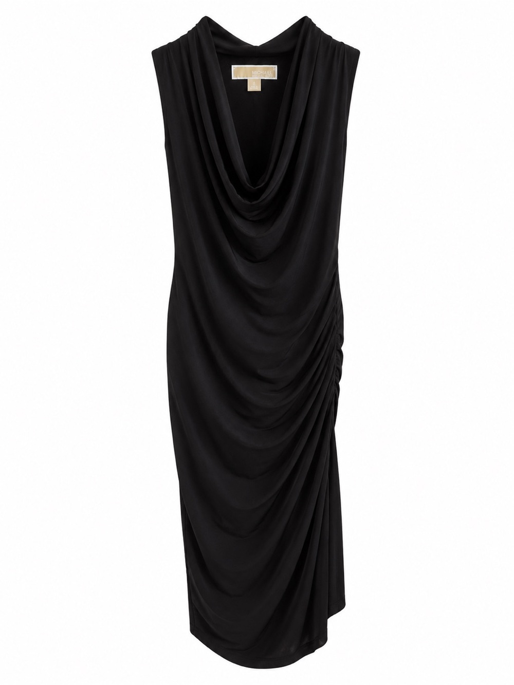 MICHAEL Michael Kors Black Ruched Cowl Neck Sleeveless Midi Dress Size XS